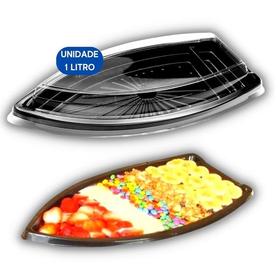 Imagem de Barca Big Boat com Tampa para Delivery Sushi Lanches Açaí Praticpack  - 1Litro  41x21x6,5cm - Unidade