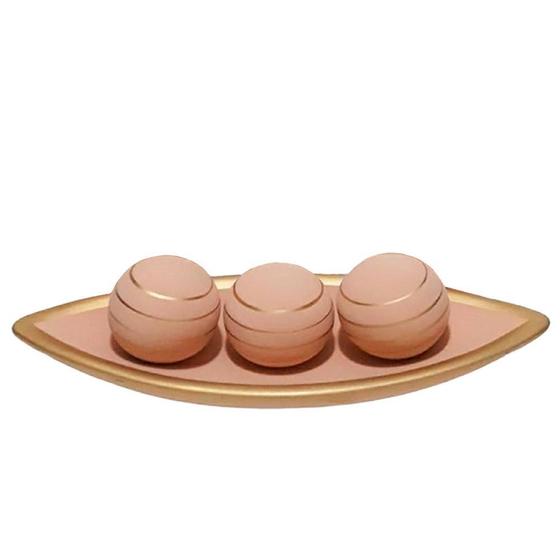Imagem de Barca Centro De Mesa 3Esferas Fosca Em Cerâmica Bege Gold