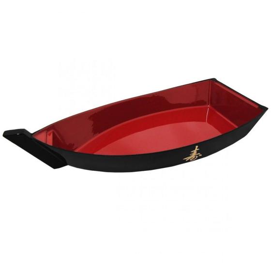 Imagem de Barca para Sushi 29 Cm Preta e Vermelha com Ideograma Dourado  Nihon Shikko 