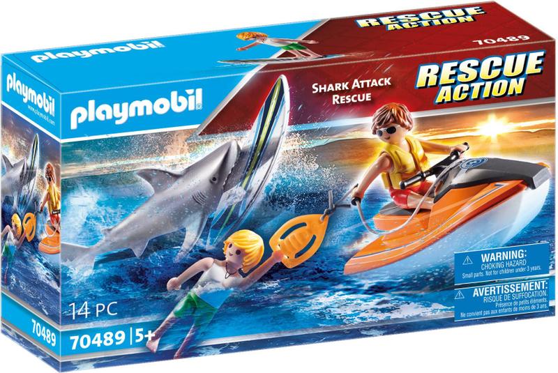 Imagem de Barco de ataque e resgate de tubarões da Playmobil com bonecos de 6 anos ou mais