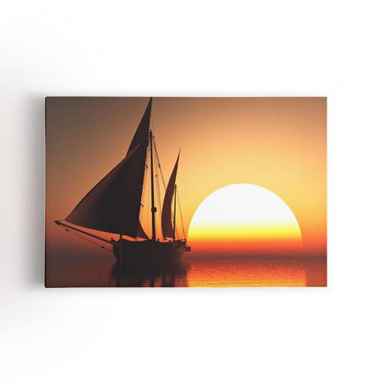 Imagem de Barco Pôr Do Sol Mar Decorativo Quadro Canvas 60X40Cm