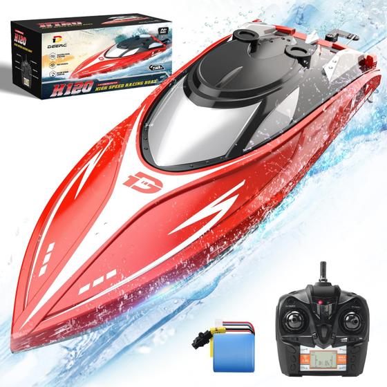 Imagem de Barco RC DEERC H120 Fast 30 km/h para piscinas e lagos com bateria