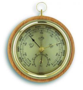 Imagem de Barometro alemao com termometro analogico em carvalho e moldura dourada incoterm.