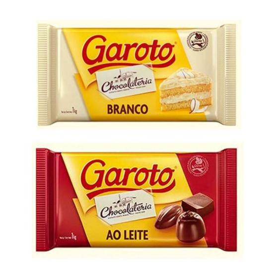 Barra Chocolate Garoto 1 Kg Ao Leite + Branco 1 Kg Chocolate / Barra de Chocolate Magazine Luiza