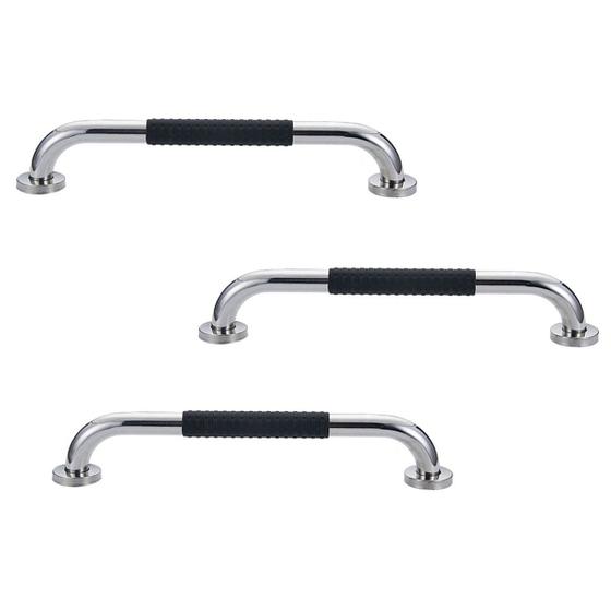 Imagem de Barra de Apoio 30cm Inox Suporte Antiderrapante Kit 3 unidades Banheiro Box Idoso Gestante Criança Cadeirante Casa Corrimao Escada Acessibilidade Prot