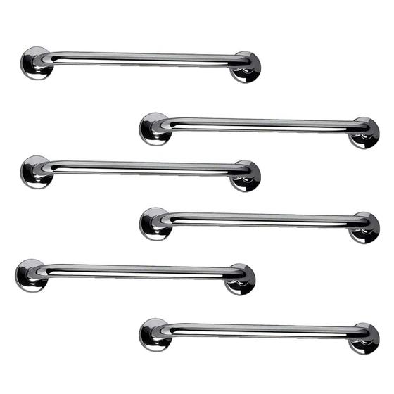 Imagem de Barra de Apoio 40cm Aço Inox Kit 6 Unidades Cadeirante Idoso Deficiente Banheiro Box Acessibilidade Casa Corrimao Suporte Segurança