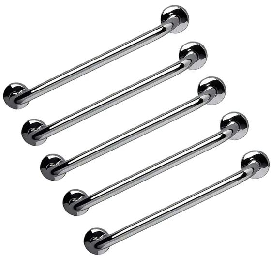 Imagem de Barra de Apoio  40cm Alça Aço Inox Kit 5 Unidades Acessibilidade Gestante Idoso Criança Cadeirante Banheiro Box Escada Resistente Suporte Corrimao