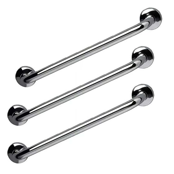 Imagem de Barra de Apoio 40cm Alça Inox Kit 3 Unidades Gestante Cadeirante Idoso Acessibilidade Suporte Acidente Escada Corrimao Banheiro Segurança