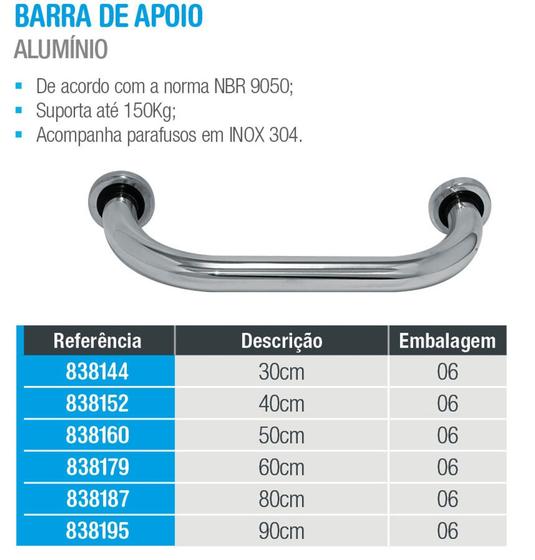 Imagem de Barra de apoio de aluminio 30cm