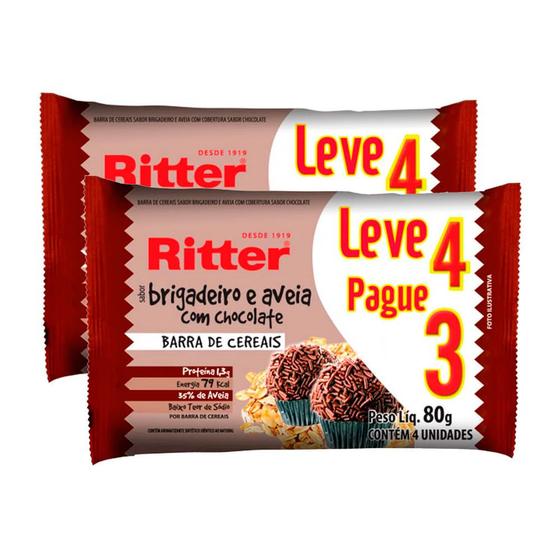Imagem de Barra de Cereais Ritter Brigadeiro e Aveia com Chocolate Leve 4 Pague 3  Kit com duas unidades