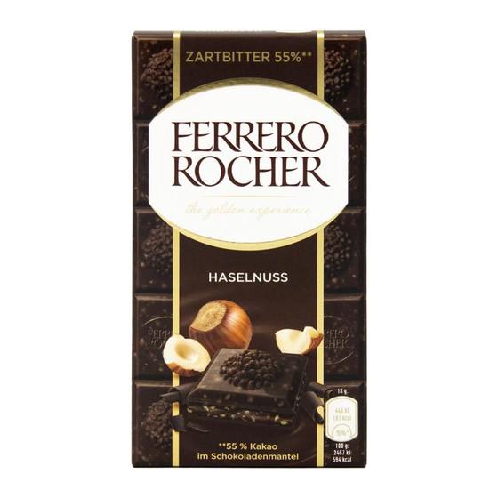 Barra de chocolate meio amargo com avelã 55 cacau 90g ferrero rocher