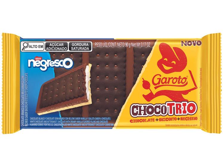 Barra de Chocolate Negresco Chocotrio Branco e Chocolate Amargo 90g Garoto