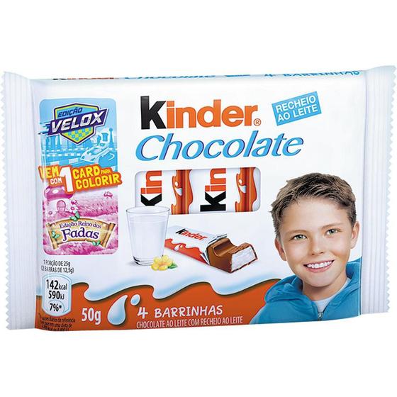 Barra de Chocolate T4 Kinder com 4 Unidades 50g Chocolate / Barra de