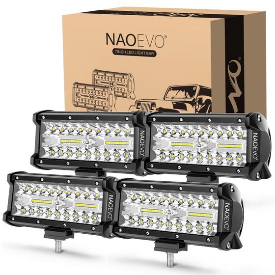 Imagem de Barra de luz LED NAOEVO Caminhão offroad de 7 polegadas e 480 W 48.000 LM, 4 unidades