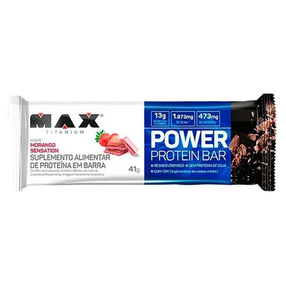 Imagem de Barra de Proteína Max Titanium Power Protein Bar Sabor Morango Sensation 41g