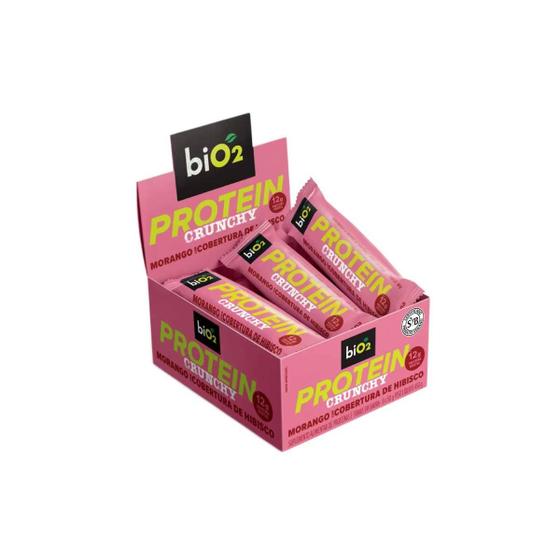 Imagem de Barra de Proteína Vegana biO2 Protein Crunchy Bar Morango com cobertura de Hibisco 9 un 50g
