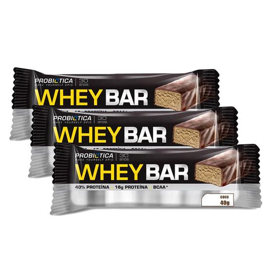 Imagem de Barra de Proteína Whey Bar High Protein Probiótica Coco 40g  Kit com três unidades