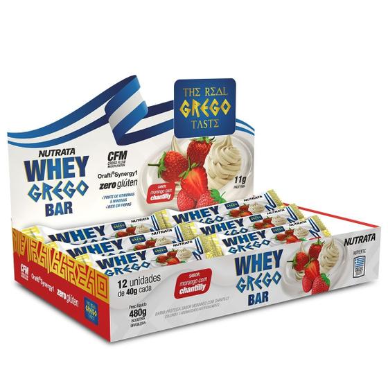 Imagem de Barra De Proteina Whey Grego Bar De Morango Nutrata 40G 12Un