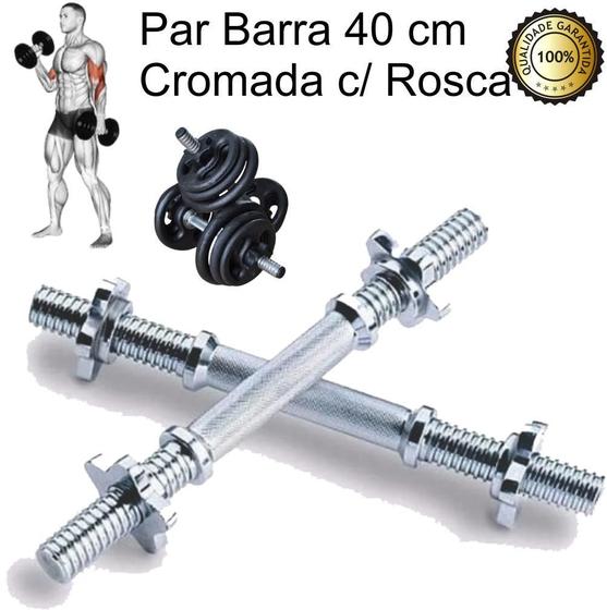 Imagem de Barra Halter 40Cm Maciça Cromada Com Rosca Par