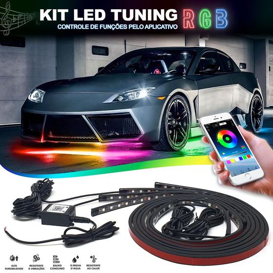 Imagem de Barra Led Neon Externo Hyundai Azera 2007 2008 2009 2010 2011 2012 2013 RGB Luz Debaixo Abaixo Carro Controle Via Celular