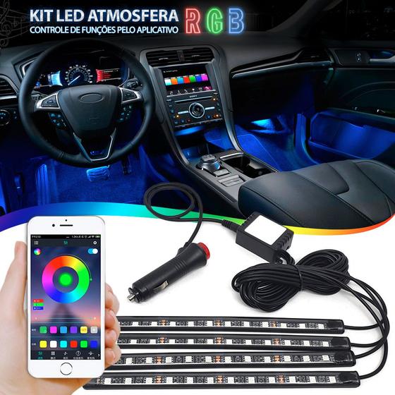 Imagem de Barra Led Neon RGB Interno Hilux 2013 2014 2015 2016 Luz Interna Controle Por Via Celular Cortesia Tunning Top Várias Cores