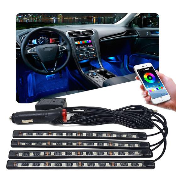 Imagem de Barra Led Neon RGB Interno Renault Logan 2011 2012 2013 Luz Interna Controle Por App Aplicativo Tunning Automotivo Carro Barato