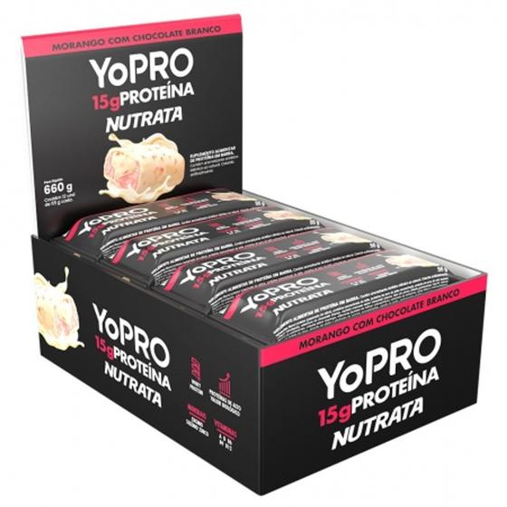 Imagem de Barra yopro morango com chocolate branco display c/12un 55g nutrata