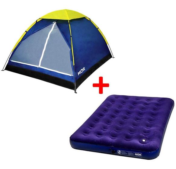 Barraca 4 Lugares + Colchão Casal C/ Bomba De Pé Camping - MOR Menor preço em Barraca 4 Lugares + Colchão Casal C/ Bomba De Pé Camping - MOR