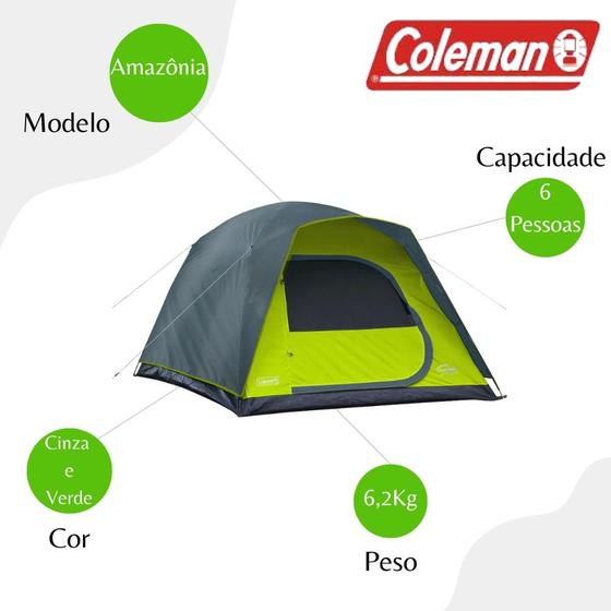 Barraca Camping Amazônia Coleman 6 Pessoas - Cinza e Verde Imagem de Barraca Camping Amazônia Coleman 6 Pessoas - Cinza e Verde