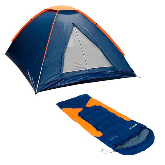 Imagem de Barraca Camping Panda Iglu 3 Pessoas + Saco de Dormir Freedom Baixas Temperaturas Azul/Laranja - NTK