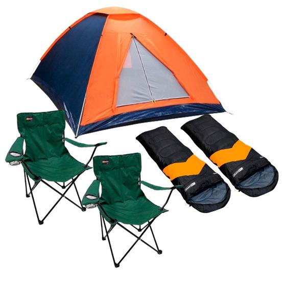 Imagem de Barraca Camping Panda NTK 3 pessoas Coluna d'água 600mm + 2 Sacos de Dormir Laranja/Preto + 2 Cadeiras Alvorada Verde