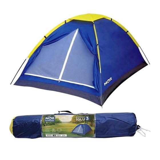 Imagem de Barraca de Camping Tipo Iglu Azul MOR para 3 Pessoas Fácil Montagem Leve Com Sacola de Transporte