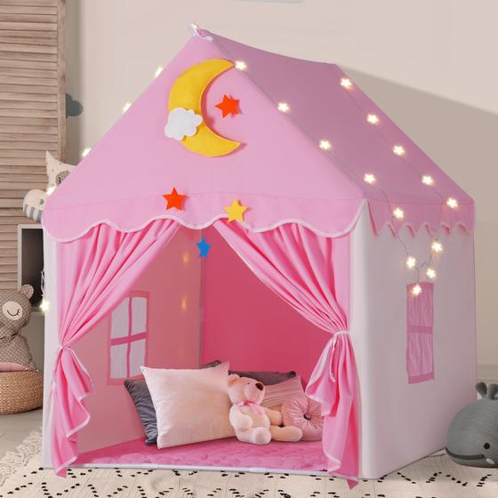 Imagem de Barraca infantil Lynxor Princess Castle com tapete e luzes estelares rosa