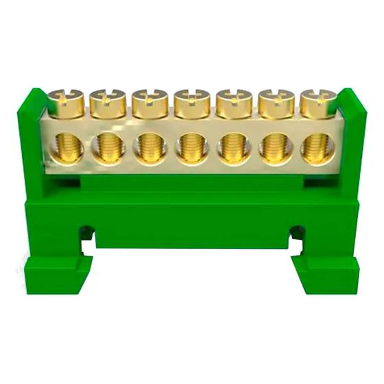 Imagem de Barramento Terra Latão 7 Furos Base Verde Para Trilho SBTN-E7T Enerbras