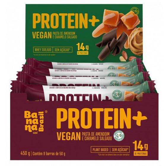 Imagem de Barras Proteína Protein+ Vegana Amendoim e Caramelo Banana Brasil cx 9un