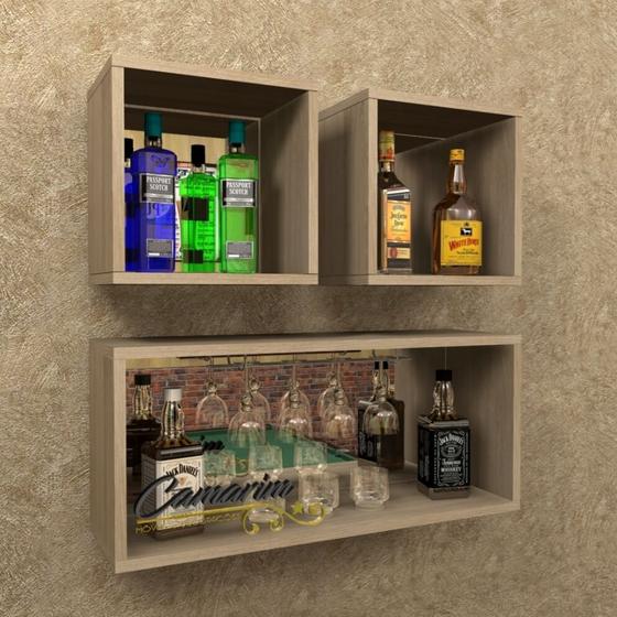 Barzinho Conjunto de Nichos com Fundo Espelhado E Porta Taça Bar25 CARVALHO Menor preço em Barzinho Conjunto de Nichos com Fundo Espelhado E Porta Taça Bar25 CARVALHO