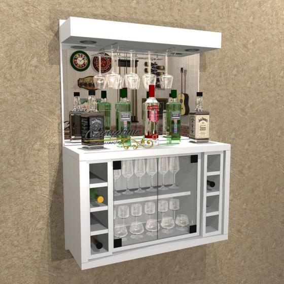 Barzinho Cristaleira com Adega Para 8 Garrafas E LED - BAR02 BRANCO Menor preço em Barzinho Cristaleira com Adega Para 8 Garrafas E LED - BAR02 BRANCO