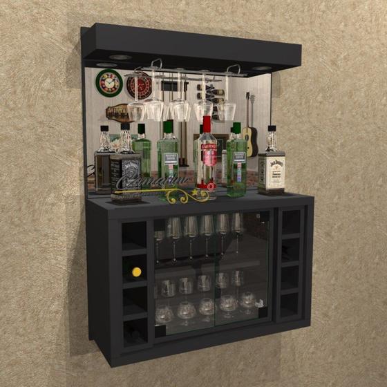 Barzinho Cristaleira com Adega Para 8 Garrafas E LED - BAR02 PRETO Menor preço em Barzinho Cristaleira com Adega Para 8 Garrafas E LED - BAR02 PRETO