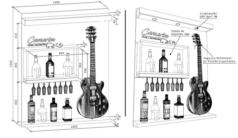 Barzinho De Parede Com Nicho e Fundo Espelhado , porta taça e Suporte para Guitarra - Bar26 Menor preço em Barzinho De Parede Com Nicho e Fundo Espelhado , porta taça e Suporte para Guitarra - Bar26
