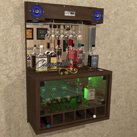 Barzinho De Parede " TOP " COM CAIXA DE SOM 5" - 6 adegas, cristaleira, Iluminação LED RGB - Bar23 Menor preço em Barzinho De Parede " TOP " COM CAIXA DE SOM 5" - 6 adegas, cristaleira, Iluminação LED RGB - Bar23