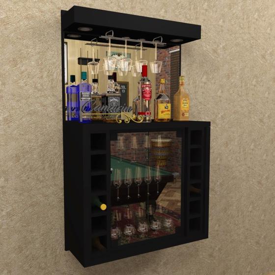 Barzinho e Cristaleira com Adega Para 12 Garrafas e Porta Taça com Iluminação em LED - BAR03 Menor preço em Barzinho e Cristaleira com Adega Para 12 Garrafas e Porta Taça com Iluminação em LED - BAR03