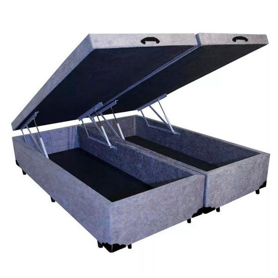 Base Box Baú Blindado Queen Bipartido AColchoes Suede Cinza 41x158x198 Menor preço em Base Box Baú Blindado Queen Bipartido AColchoes Suede Cinza 41x158x198