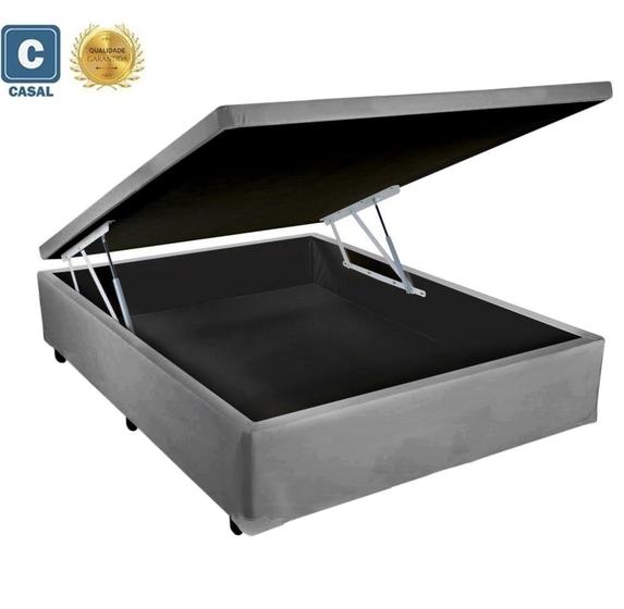 Imagem de Base Box Baú Casal Belos Sonhos Sintético Cinza 41x138x188