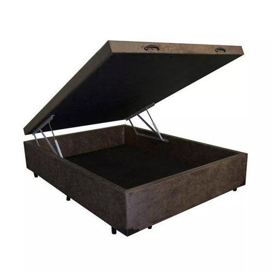 Imagem de Base Box Baú Casal Premium Suede Marrom 41x138x188