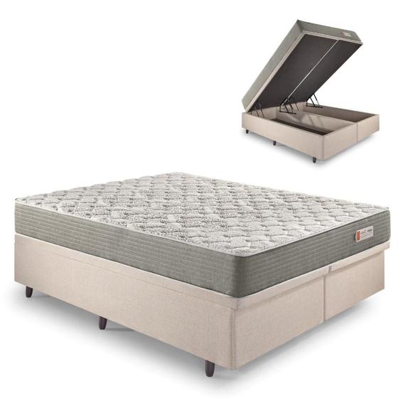 Imagem de Base Box Baú Queen 158x198 Linho Bege com Colchão Ecoline D40 Espuma