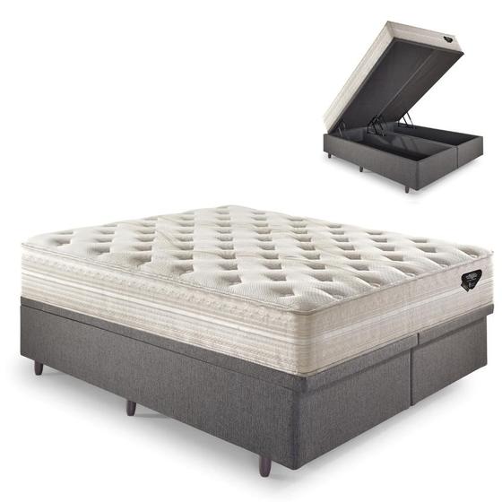 Imagem de Base Box Baú Queen 158x198 Linho Cinza com Colchão Audaz Molas Ensacadas