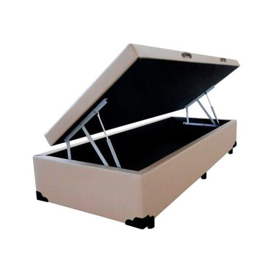 Base Box Baú Solteiro A colchões Sintético Bege 41x88x188 Menor preço em Base Box Baú Solteiro A colchões Sintético Bege 41x88x188