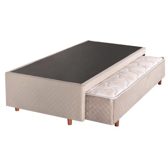 Base Box+Cama Auxiliar com Colchão Solteiro com MOLAS ENSACADAS 88x188x30cm Bege Cristalflex Menor preço em Base Box+Cama Auxiliar com Colchão Solteiro com MOLAS ENSACADAS 88x188x30cm Bege Cristalflex