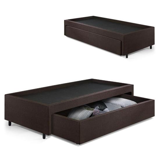 Imagem de Base Box Cama Viúva com Gaveta Sapateira para colchão 120x203 cm material sintético Linho Marrom