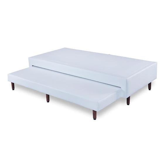 Imagem de Base Box com Cama Auxiliar Bibox Sommier Eco Branco Pés de Madeira Viúva Solteirão 110x200x26